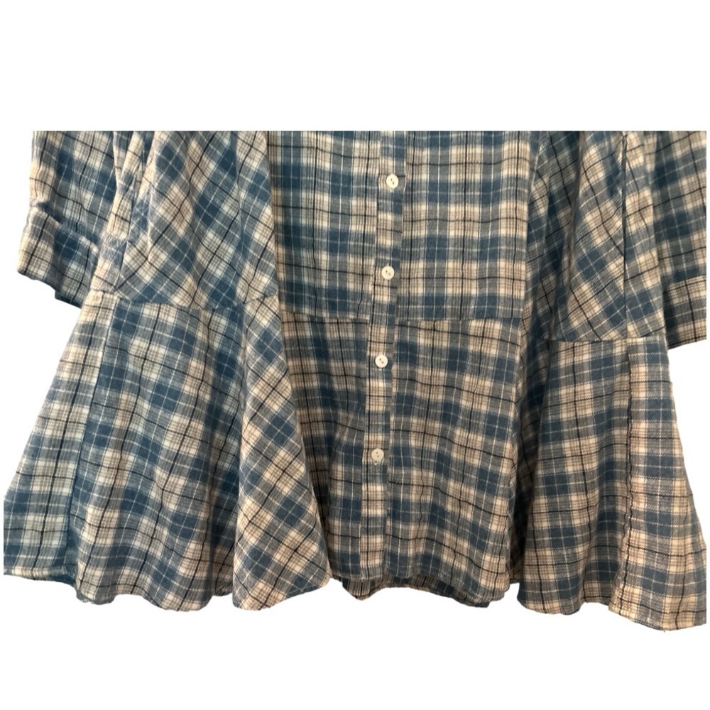 CALISTA buttondown light flannel dress, oversized, medium blue and gray plaid - Picture 5 of 11